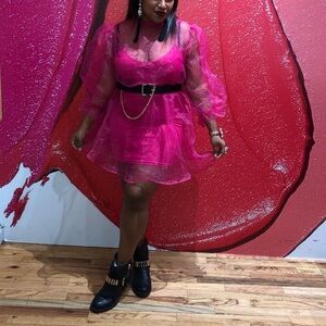 Plt pink tulle mini dress